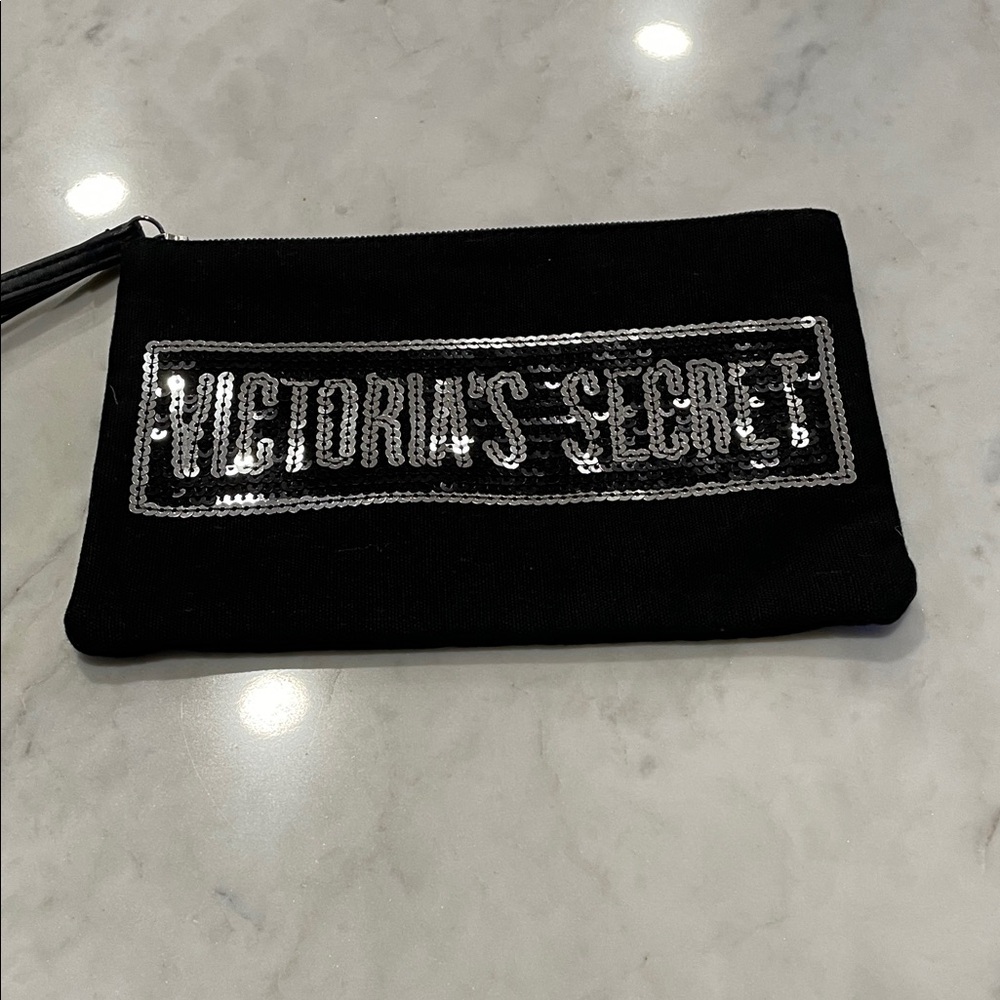 Victoria's Secret Black Pouch with Silver Sequins